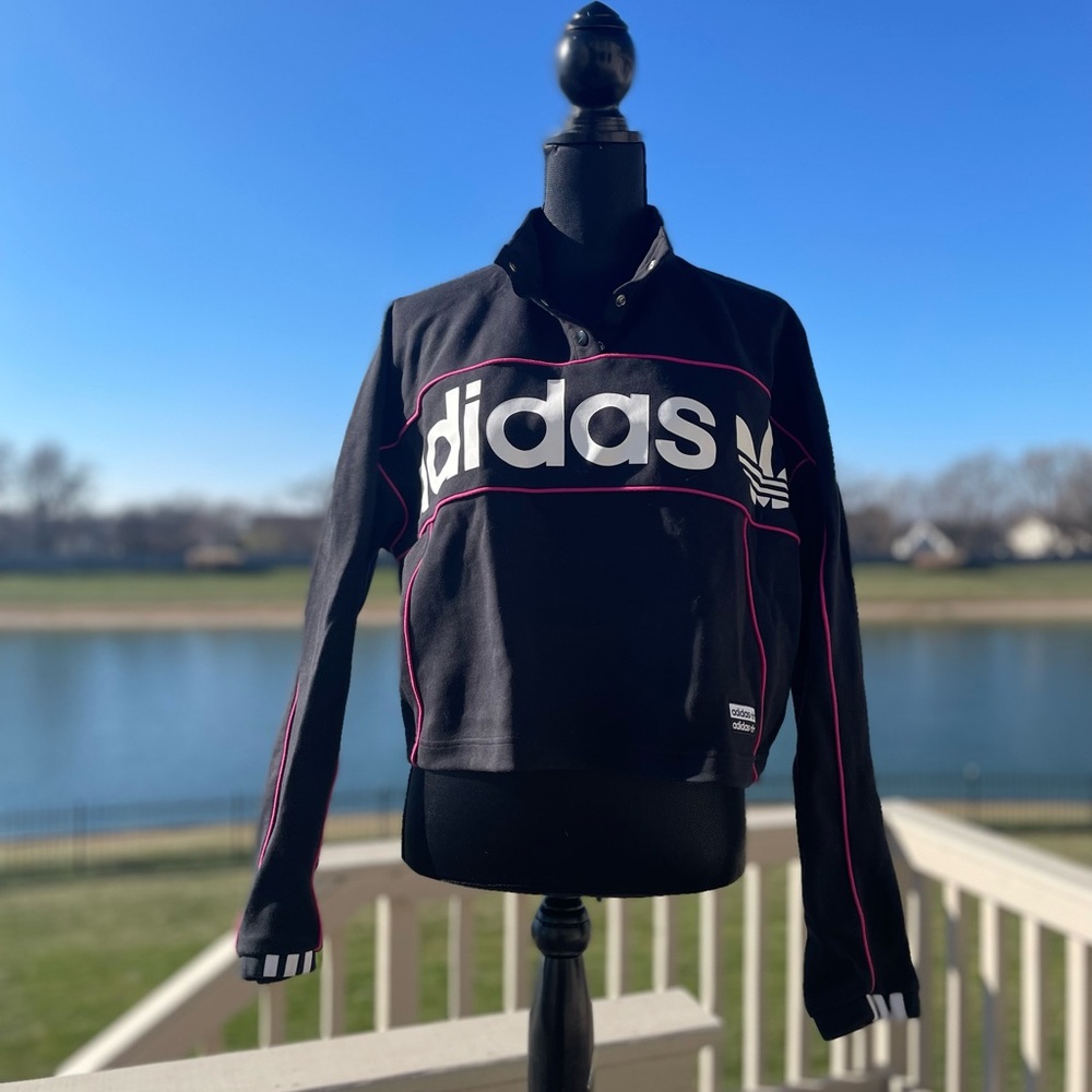 Adidas pink and black cropped sweatshirt
